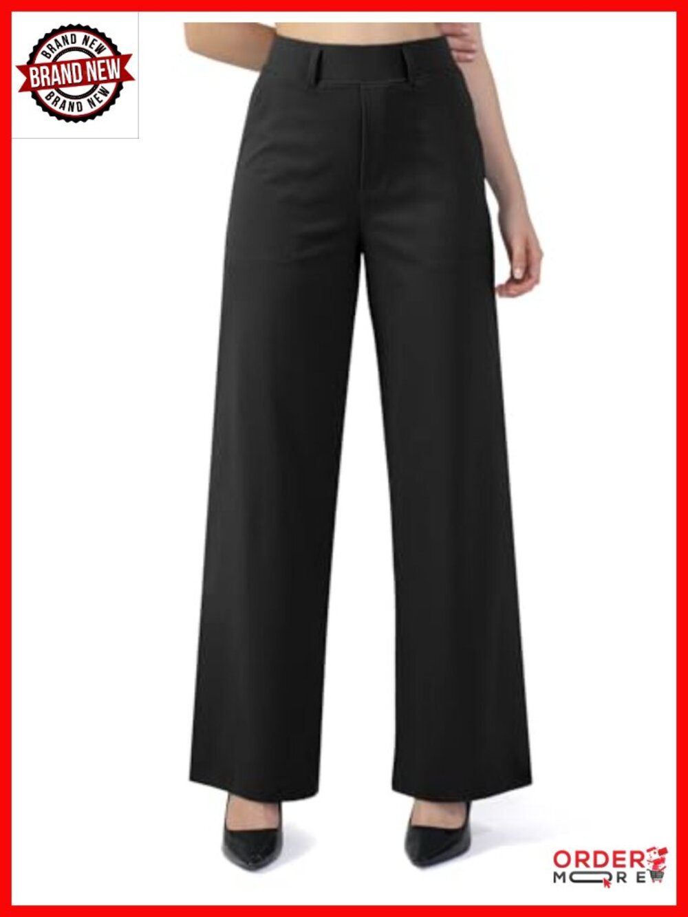 Womens Wide Leg Pull On Dress Pants High Waist Stretch Business Casual Trousers